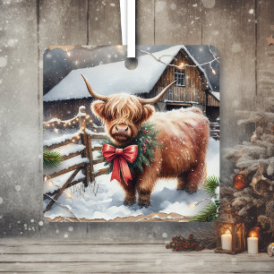  Boerderij en Highland Koe Kerst Metalen Ornament