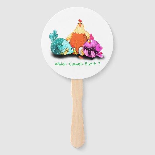 Boerderij- en mestkippen die op eieren wachten handwaaier (Voorkant)