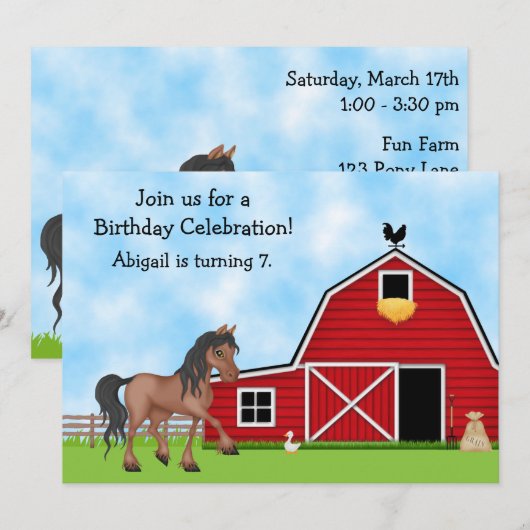 Boerderij en paard verjaardagsuitnodiging kaart (Voorkant / Achterkant)