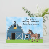 Boerderij en paard verjaardagsuitnodiging voor jon kaart (Staand voorkant)