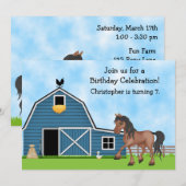 Boerderij en paard verjaardagsuitnodiging voor jon kaart (Voorkant / Achterkant)