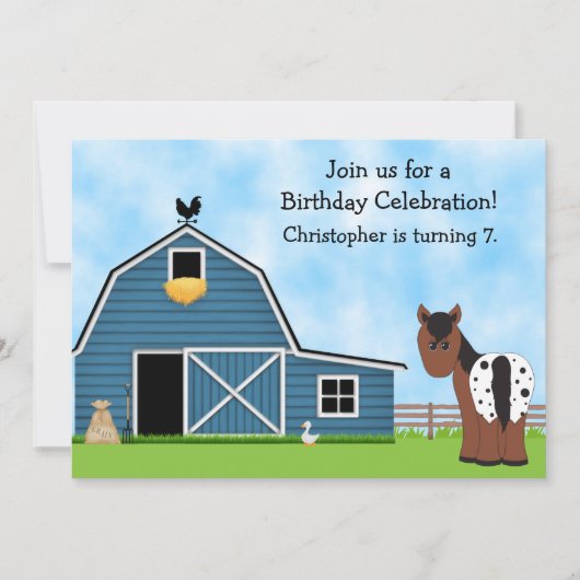 Boerderij en paard verjaardagsuitnodiging voor jon kaart (Voorkant)