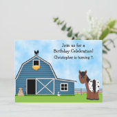 Boerderij en paard verjaardagsuitnodiging voor jon kaart (Staand voorkant)
