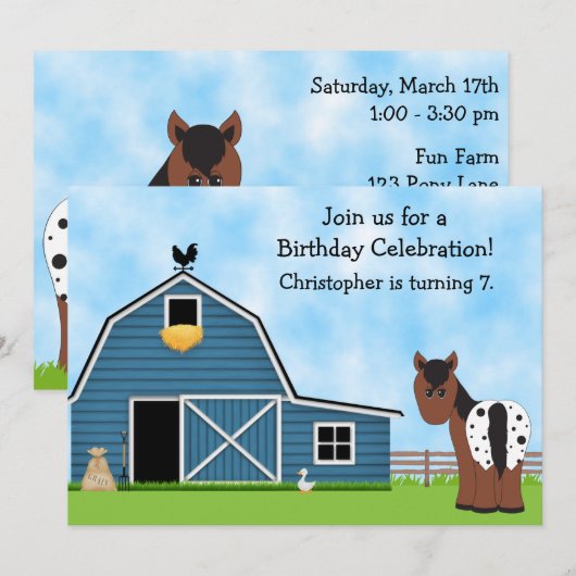 Boerderij en paard verjaardagsuitnodiging voor jon kaart (Voorkant / Achterkant)