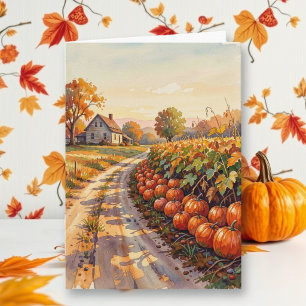 Boerderij en pompoenveld   Herfstse zegeningen Kaart
