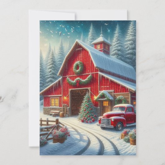 Boerderij en rode vrachtwagen kerstfeest kaart (Achterkant)