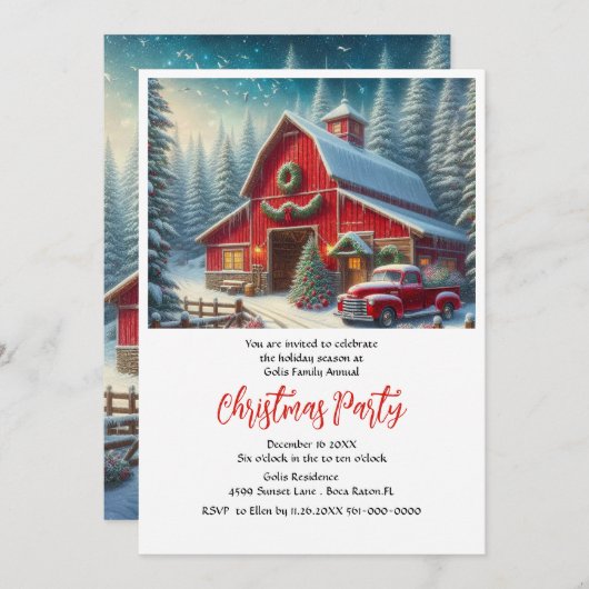 Boerderij en rode vrachtwagen kerstfeest kaart (Voorkant / Achterkant)