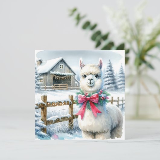 Boerderij en Schattigee alpaca kerst Kaart (Staand voorkant)