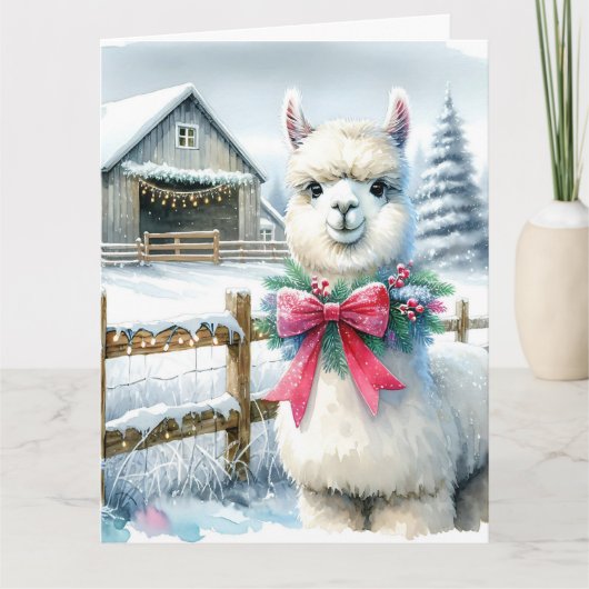  Boerderij en Schattigee alpaca kerst Kaart (Voorkant)