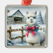  Boerderij en Schattigee alpaca kerst Metalen Ornament (Voorkant)