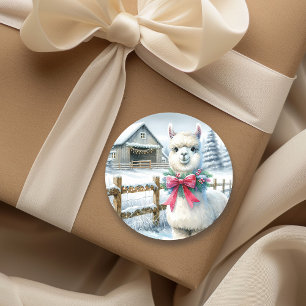Boerderij en Schattigee alpaca kerst Ronde Sticker