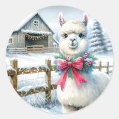  Boerderij en Schattigee alpaca kerst Ronde Sticker (Voorkant)