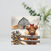  Boerderij en Schattigee Highland Koe Kerst Kaart (Staand voorkant)