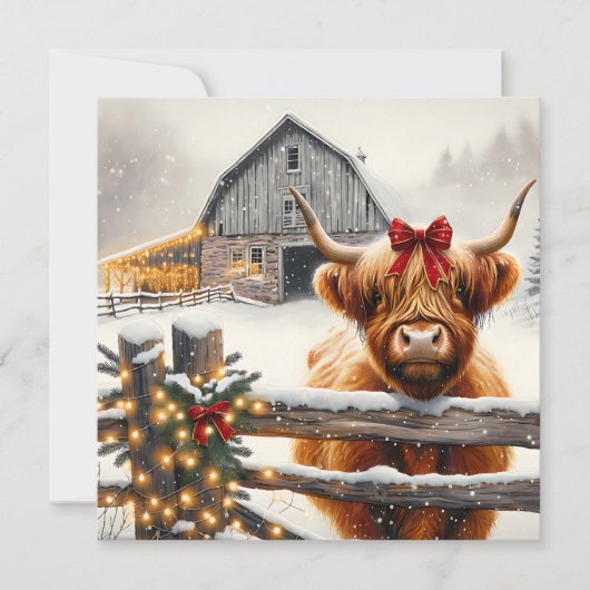  Boerderij en Schattigee Highland Koe Kerst Kaart (Voorkant)