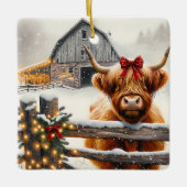 Boerderij en Schattigee Highland Koe Kerst Keramisch Ornament (Voorkant)