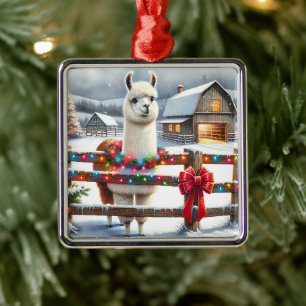Boerderij en Schattigee Llama Kerst Metalen Ornament