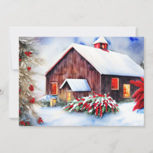 Boerderij en sneeuw budget Kerstmis Feestdagenkaart