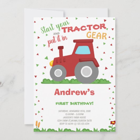 Boerderij en Tractor Thema Party Kaart (Voorkant)