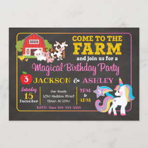 Boerderij en UNICORN Joint Birthday Invitation Kaart