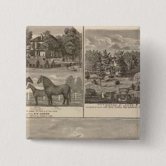 Boerderij en woonplaats rode eik, Midden Tp Vierkante Button 5,1 Cm (Voorkant)