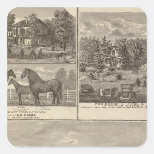 Boerderij en woonplaats rode eik, Midden Tp Vierkante Sticker