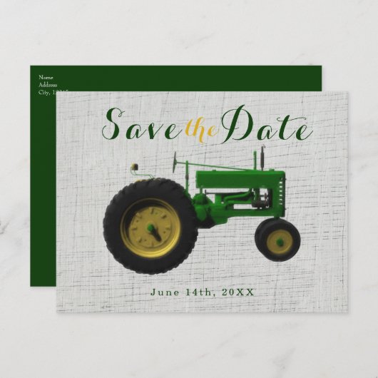 Boerderij erf tractor save the date uitnodiging (Voorkant / Achterkant)