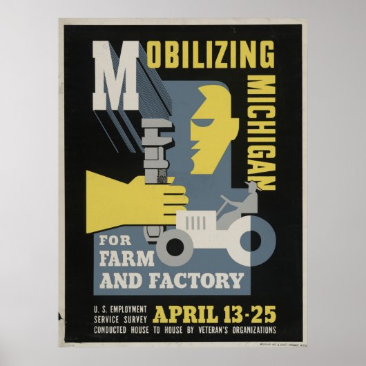 Boerderij Factory Mobilzing Michigan 1943 WPA Poster (Voorkant)