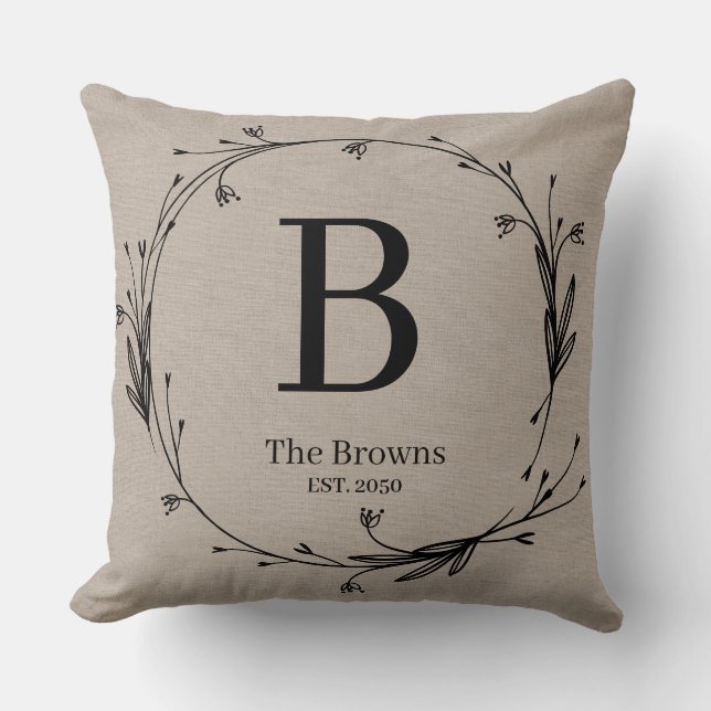  Boerderij Familie Monogrammed Linnen Look Kussen (Voorkant)