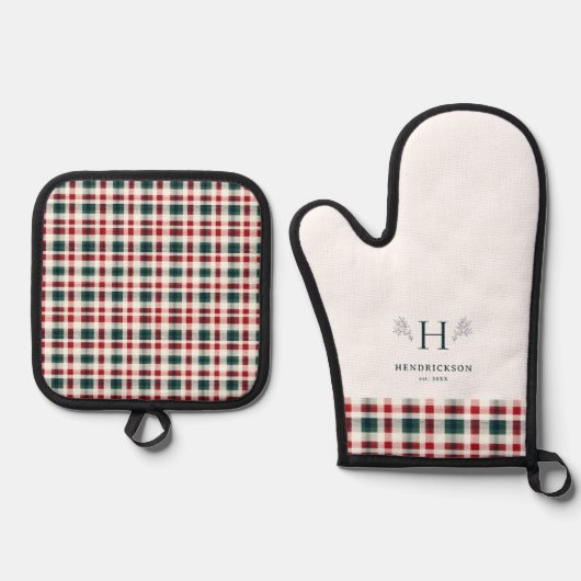 Boerderij familienaam monogram ovenwant & pannenlap set (Voorkant)