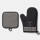 Boerderij familienaam monogram ovenwant & pannenlap set (Voorkant)