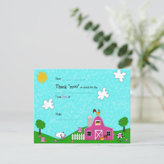 Boerderij Fantasie Roze Opvulzinnen Bedankkaart (Staand voorkant)