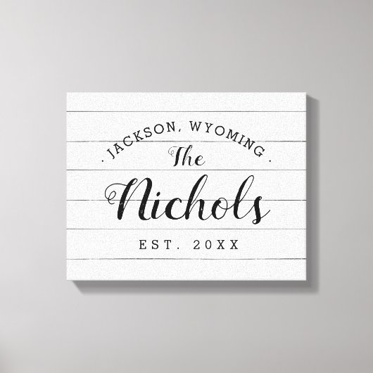 Boerderij Faux Shiplap Familie Monogram Canvas Tek Afdruk (Voorkant)