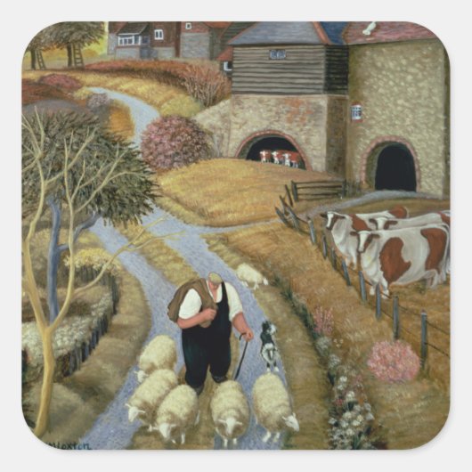 Boerderij Franse Straat Vierkante Sticker (Voorkant)