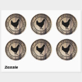 Boerderij Fresh Black Hen Silhouet & Schuur Houten Ronde Sticker (Vel)