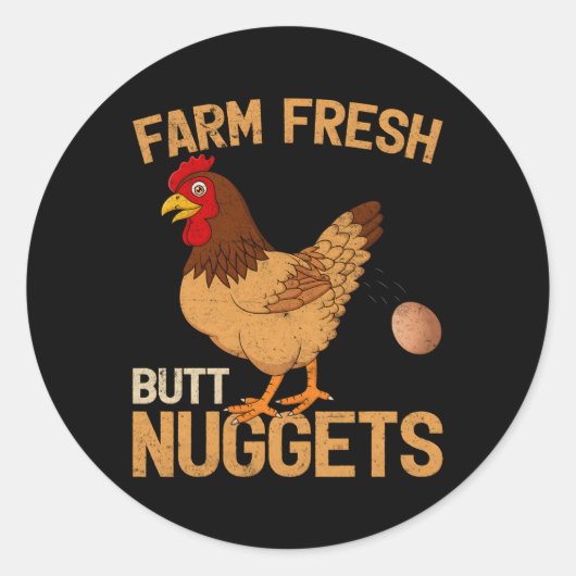 Boerderij Fresh Butt Nuggets Chicken Farmer Ronde Sticker (Voorkant)