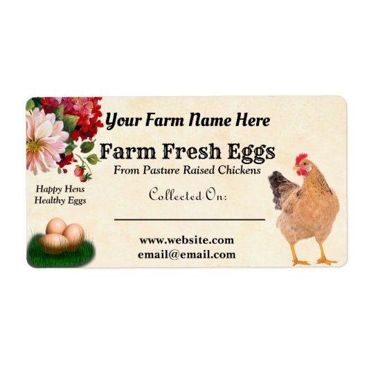Boerderij Fresh Chicken Eggs Floral Brown Karton Etiket (Voorkant)