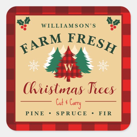 Boerderij Fresh Christmas Trees - Kerstpatroon Vierkante Sticker (Voorkant)