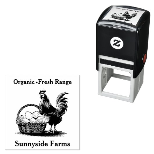 Boerderij Fresh Eggs Chick met rustieke mand Zelfinktende Stempel (In situ)