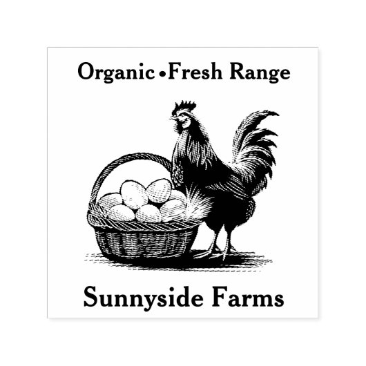 Boerderij Fresh Eggs Chick met rustieke mand Zelfinktende Stempel (Design)