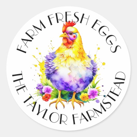 Boerderij Fresh Eggs | Gepersonaliseerd Ronde Sticker (Voorkant)