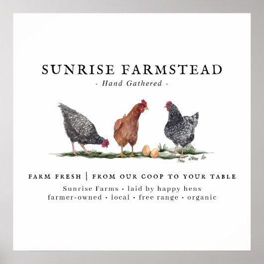 Boerderij Fresh Eggs | Schattige monogram Poster (Voorkant)