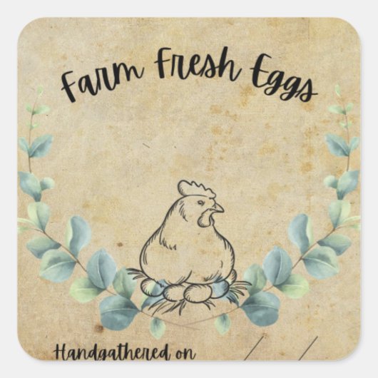 Boerderij Fresh Eggs vierkante sticker (Voorkant)