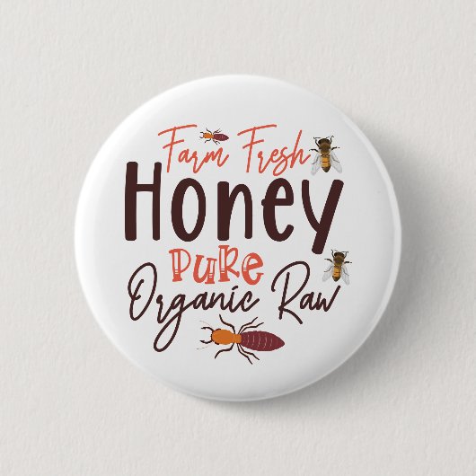 Boerderij Fresh Honey Pure Organic Raw - Bijen Ronde Button 5,7 Cm (Voorkant)
