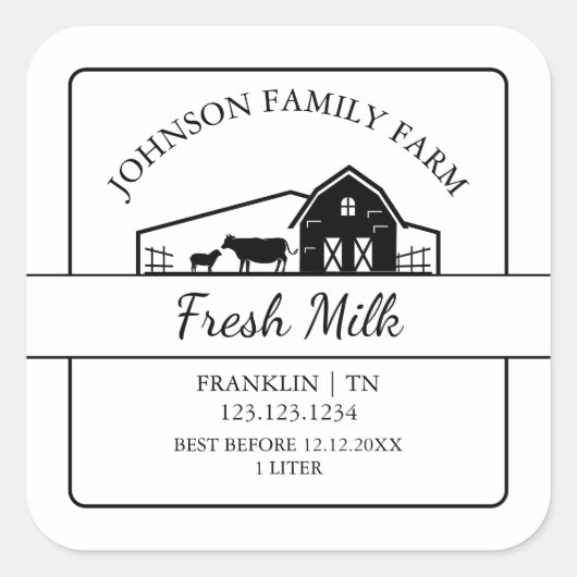 Boerderij Fresh Milk Barn Square Label (Voorkant)