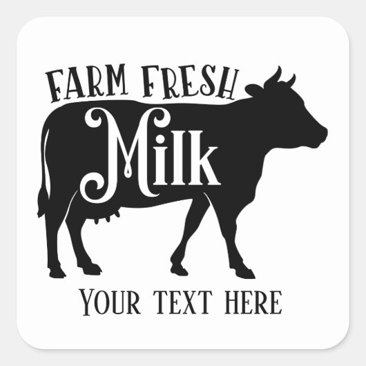 Boerderij Fresh Milk Word Art Tekst toevoegen Vierkante Sticker (Voorkant)