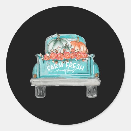 Boerderij Fresh Pumpkin Cute Truck Happy Autumn He Ronde Sticker (Voorkant)