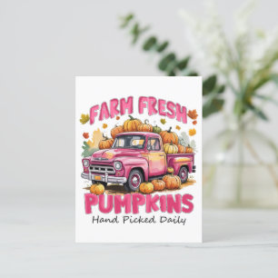 Boerderij Fresh Pumpkins – Roze Truck Herfstoogst Briefkaart