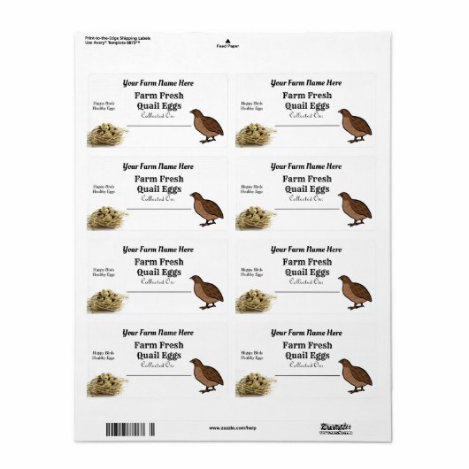Boerderij Fresh Quail Eggs White Karton Etiket (Full Sheet)