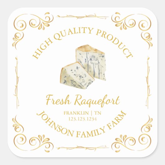 Boerderij Fresh Raquefort Cheese Square Label (Voorkant)