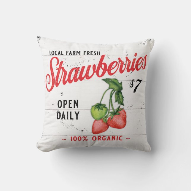 BOERDERIJ FRESH STRAWBERRIES FARMHOUSE DECOR STRAW KUSSEN (Voorkant)